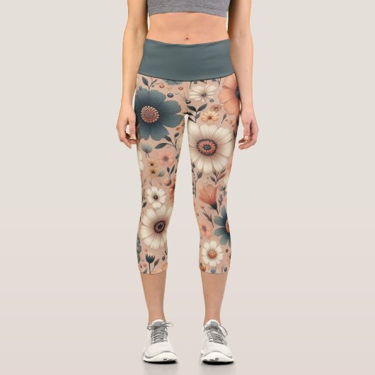 Peachy Blooms Capri Leggings (Vorderseite)