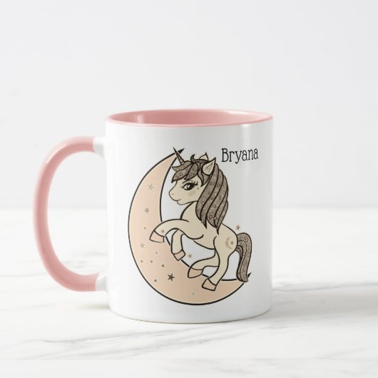 Peachy Blush Pink Celestial Moon & Stars Einhorn Tasse (Links)