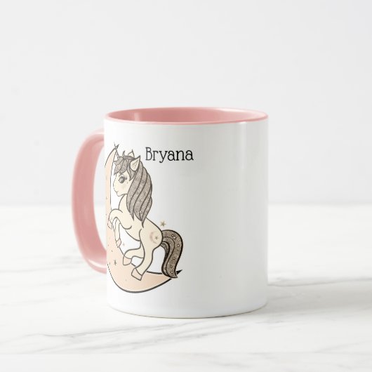 Peachy Blush Pink Celestial Moon & Stars Einhorn Tasse (Vorderseite Links)