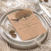 Peachy Coral Peacock Einladungen für Hochzeiten