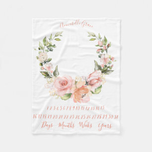 Peachy Coral Rose Wreath Monthly Baby Milestone Fleecedecke