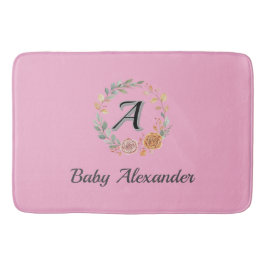 Peachy Coral Rose Wreath Personalized Name  Badematte