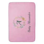 Peachy Coral Rose Wreath Personalized Name  Badematte (Vorderseite Vertikal)