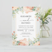 Peachy Floral Blüh Wedding Einladung (Stehend Vorderseite)