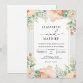 Peachy Floral Blüh Wedding Einladung (Vorne/Hinten)