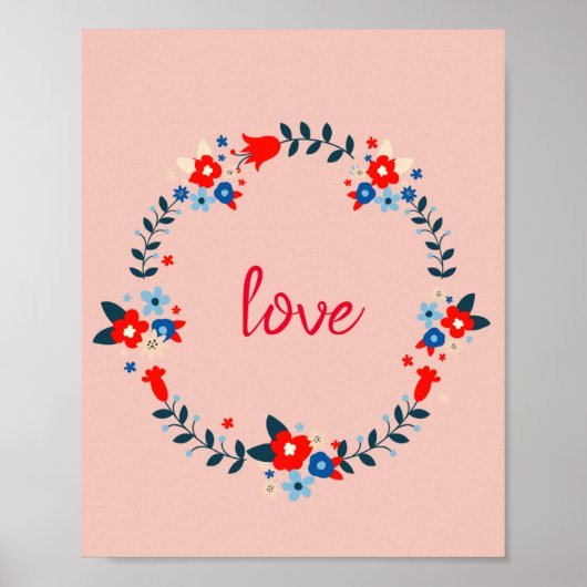 Peachy Floral Liebe Wreath Poster (Vorne)