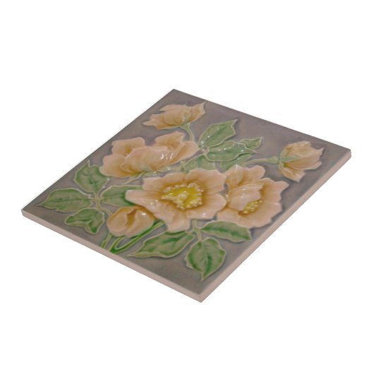 Peachy Floral Majolica Imitate Relief c1900 Repro Fliese (Seite)