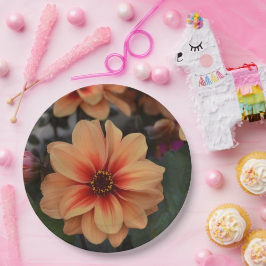 Peachy Floral Paper Plate Pappteller (Party)