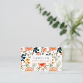 Peachy & Green Floral Business Card Visitenkarte (Stehend Vorderseite)