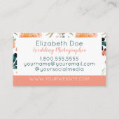 Peachy & Green Floral Business Card Visitenkarte (Rückseite)
