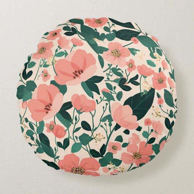 Peachy-Keen Flower Pattern Rundes Kissen (Vorderseite)