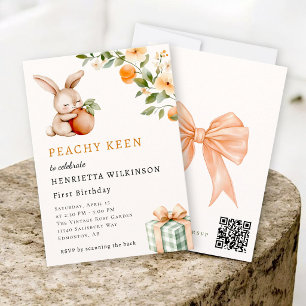 Peachy Keen Watercolor-Hasen-Erstgeburtstag  Einladung