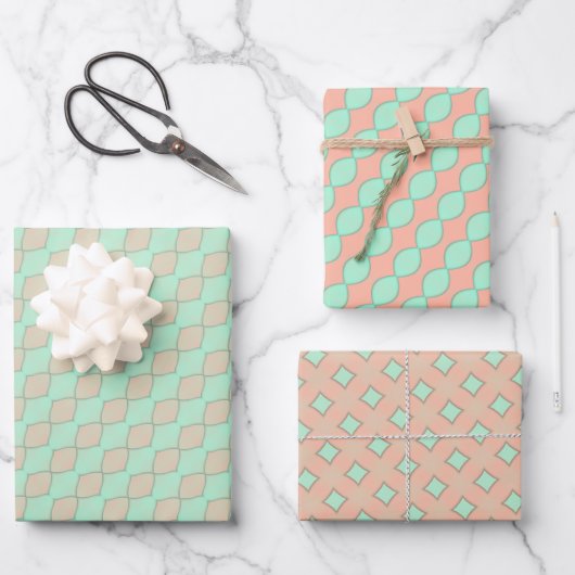 Peachy Mint Tango Wrapping Paper Flat Sheet Set Geschenkpapier Set (Vorderseite)