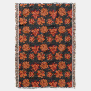 Peachy Orang Blume dunkles Muster Decke