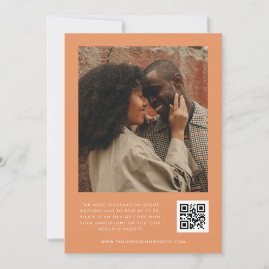 Peachy Orange | Script Foto QR Code Wedding Einladung (Rückseite)