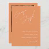 Peachy Orange | Script Foto QR Code Wedding Einladung (Vorne/Hinten)