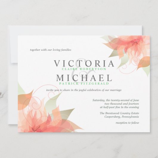 Peachy Orange und Einladungen für Grüne Hochzeiten (Vorderseite)