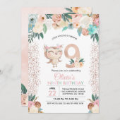 Peachy Owl Neunten Geburtstag Einladung (Vorne/Hinten)