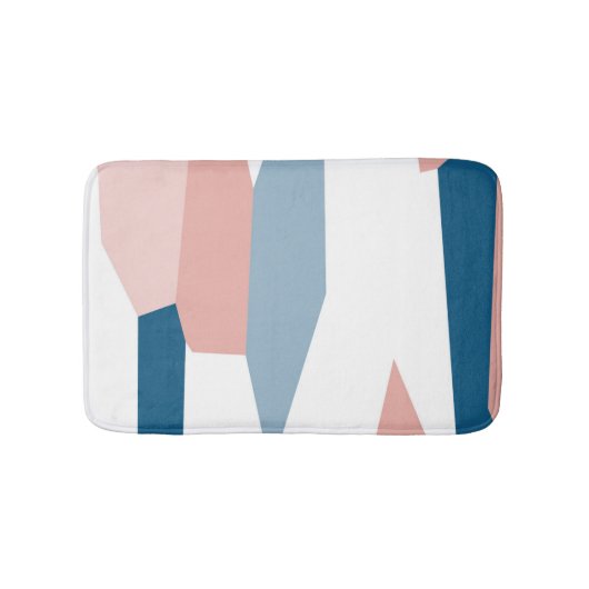 Peachy Pink Blau und Weiß Abstrakt Badematte (Vorderseite)