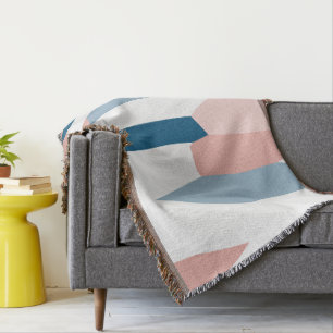 Peachy Pink Blau und Weiß Abstrakt Decke