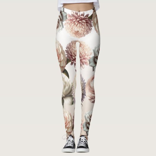 Peachy Pink Creamy White Blume Blumenzehen Leggings (Vorderseite)