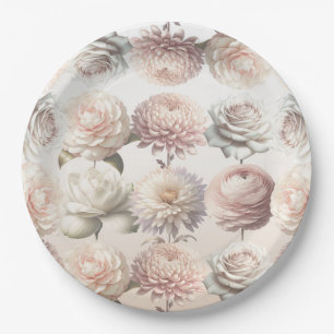 Peachy Pink Creamy White Blume Blumenzehen Pappteller