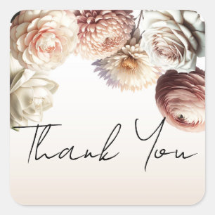 Peachy Pink Creamy White Blume Blumenzehen Quadratischer Aufkleber