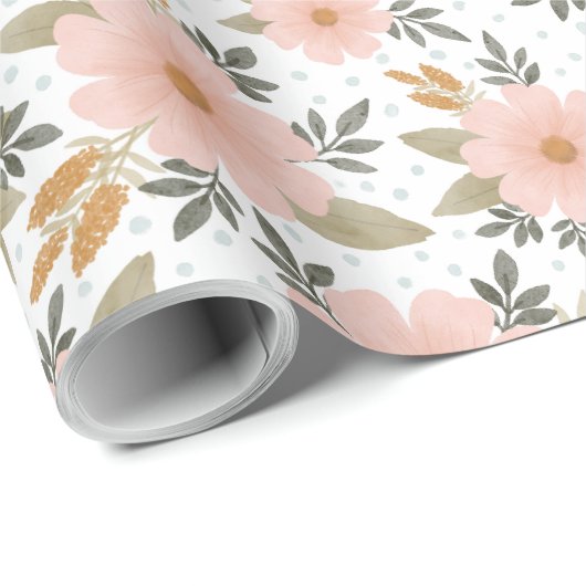 Peachy Pink Fall Floral Geschenkpapier (Rolleneckpunkt)
