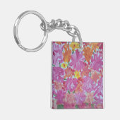 Peachy Pink Floral Acrylic Square Schlüsselanhänge Schlüsselanhänger (Vorderseite links)