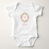 Peachy Pink Floral | Personalisierter Kinderanzug Baby Strampler (Vorderseite)