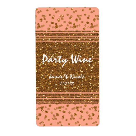 Peachy Pink & Gold Confetti Dots Chic Weine Labels (Vorne)