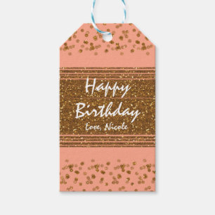 Peachy Pink & Gold Confetti Dots Geschenk Tag Geschenkanhänger