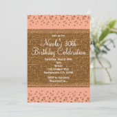 Peachy Pink & Gold Confetti Dots Party Einladungen (Stehend Vorderseite)