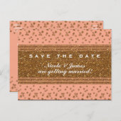 Peachy Pink & Gold Confetti Save the Date Postkart Ankündigungspostkarte (Vorne/Hinten)