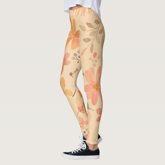 Peachy-Pink Golden Floral Muster Leggings (Links)