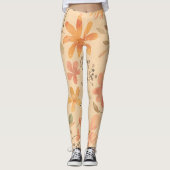 Peachy-Pink Golden Floral Muster Leggings (Vorderseite)