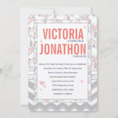 Peachy Pink Gray Flora and Fauna Wedding Einladung (Vorderseite)