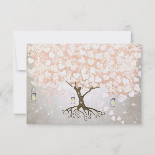 Peachy Pink Heart Leaf Wedding RSVP (Rückseite)