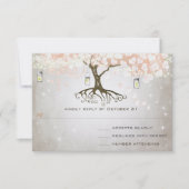 Peachy Pink Heart Leaf Wedding RSVP Karte (Vorderseite)