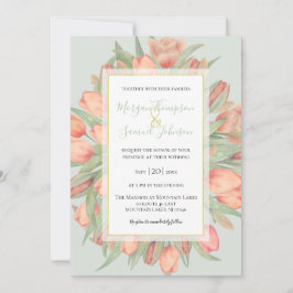Peachy Pink & Mint Spring Tulips Hochzeit Einladung