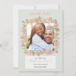 Peachy Pink & Mint Spring Tulips Save the Date