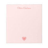 Peachy Pink Retro Heart Valentines Day Custom Name Notizblock (Vorderseite)