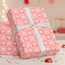 Peachy Pink Retro Hearts Valentine Gift Geschenkpapier