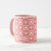 Peachy Pink Retro Hearts Valentine’s Gift Tasse (Vorderseite Links)