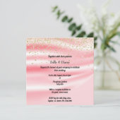 Peachy Pink Satin Sparkle Gold Einladung (Stehend Vorderseite)