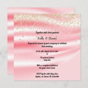 Peachy Pink Satin Sparkle Gold Einladung