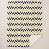 Peachy Pink, Schwarz, Gold und Weiß Zickzack Muste Sherpadecke (Vorderseite)