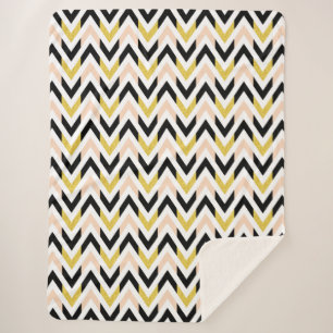 Peachy Pink, Schwarz, Gold und Weiß Zickzack Muste Sherpadecke