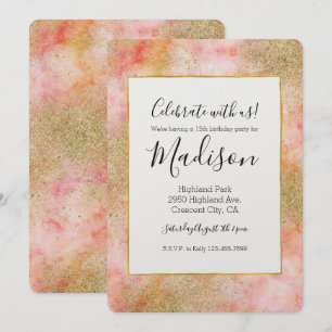 Peachy Pink Watercolor Gold Imitate Glitzer Einladung
