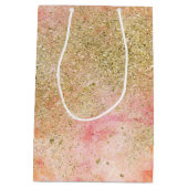 Peachy Pink Watercolor Gold Imitate Glitzer Mittlere Geschenktüte (Rückseite)